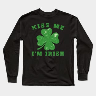 Kiss Me I'm Irish - St. Patricks Day Retro Vintage Distressed Long Sleeve T-Shirt